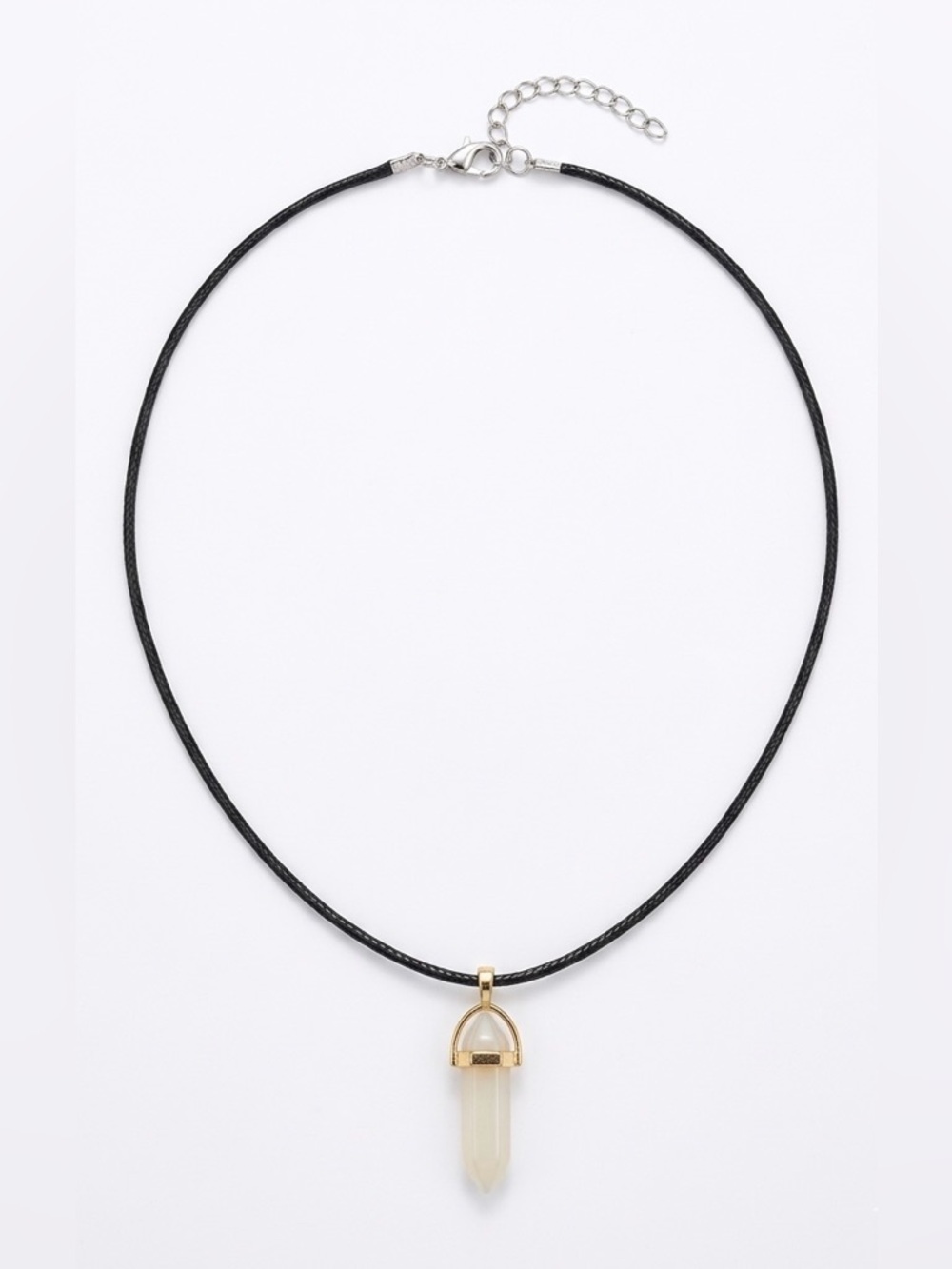 Gold Accent Cream Handmade Resin Crystal  Necklace on Black Cord (Unisex)